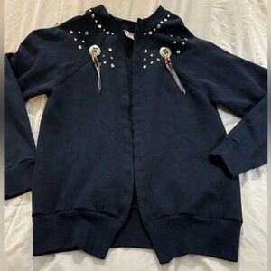 Vintage Concho Beaded & Studded Navy Custom Sweater Jacket Rodeo Boho Western
